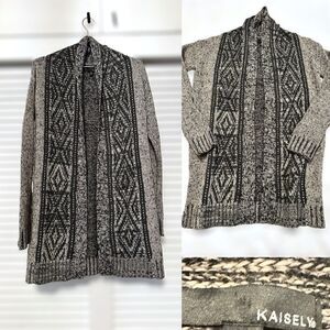 Anthropologie Kaisely Midi Chunky Wool Blend Open Cardigan Sweater Gray Size M
